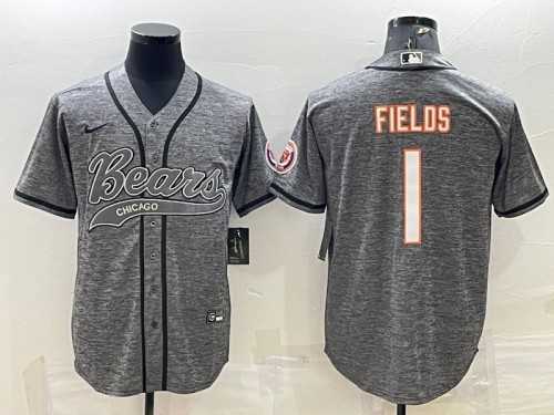 Men%27s Chicago Bears #1 Justin Fields Gray With Patch Cool Base Stitched Baseball Jersey->buffalo bills->NFL Jersey